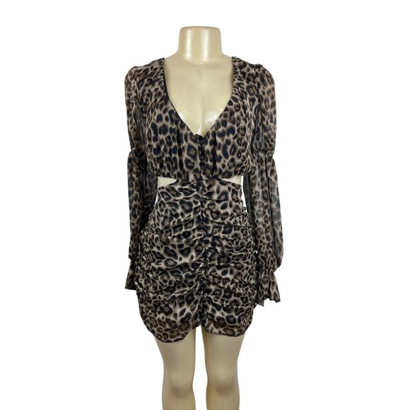 Asos Leopard Print Design Long Sleeve Cut-Out Mini Dress Sz10 - New - Picture 1 of 8